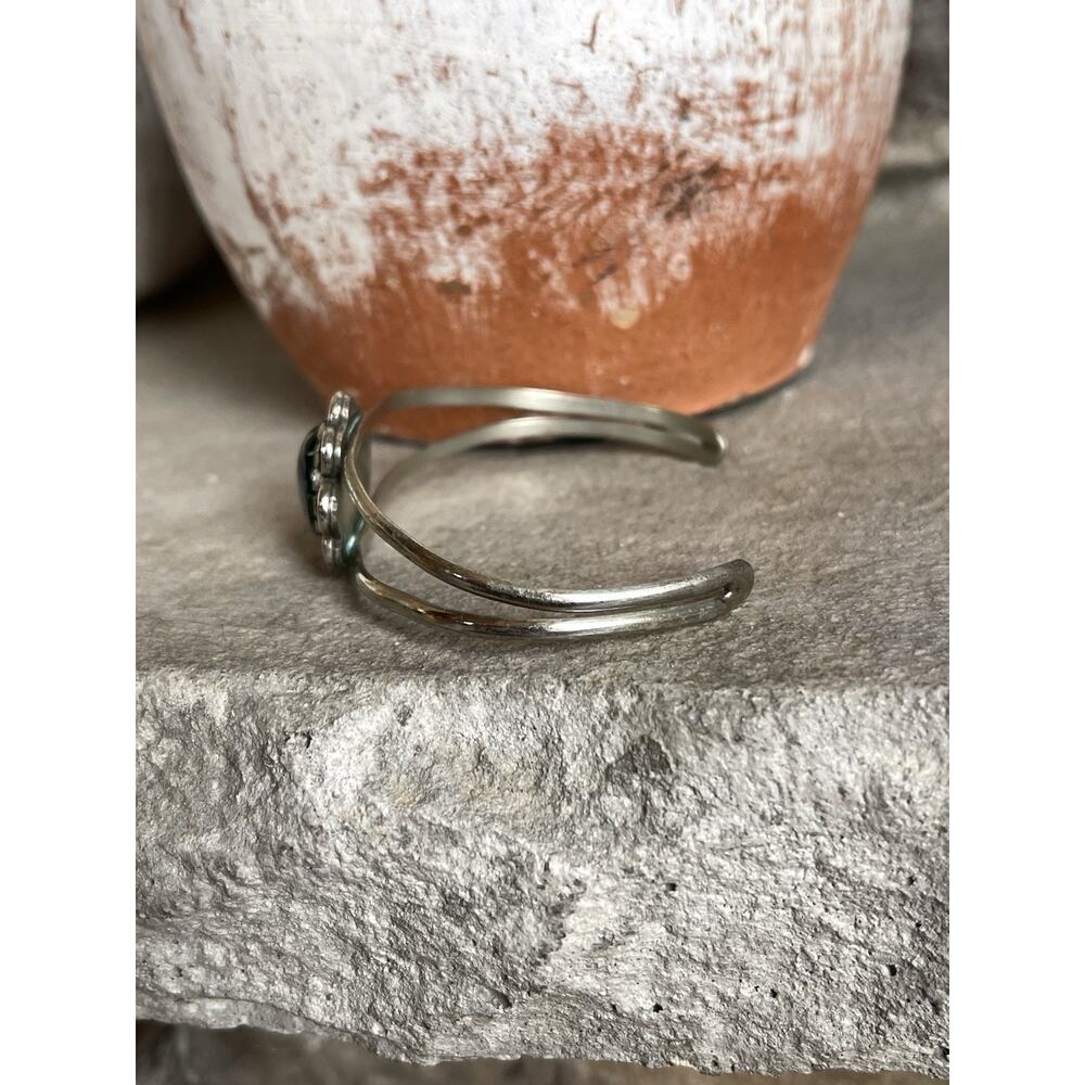 Navajo Malachite Cuff Bracelet Sterling Silver Green Flower Native Southwestern - Picture 7 of 12